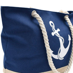BOLSA TOTE DE PLAYA AZUL MARINO DETALLE DE ANCLA FONDO BEIGE