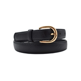 CINTURÓN DELGADO NEGRO HEBILLA OVALADA DORADA