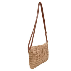 BOLSA BANDOLERA PARA PLAYA EFECTO TEJIDO CAFÉ