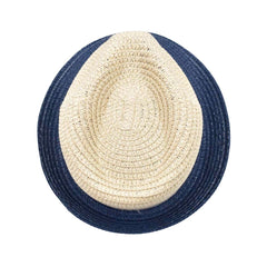 SOMBRERO FEDORA BEIGE Y AZUL DETALLE EN BLANCO PARA NIÑO