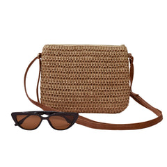 BOLSA BANDOLERA PARA PLAYA EFECTO TEJIDO CAFÉ