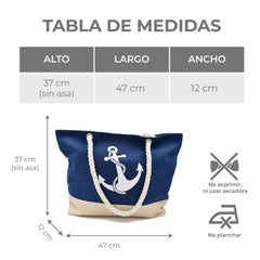 BOLSA TOTE DE PLAYA AZUL MARINO DETALLE DE ANCLA FONDO BEIGE
