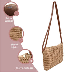 BOLSA BANDOLERA PARA PLAYA EFECTO TEJIDO CAFÉ