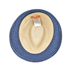 SOMBRERO FEDORA BEIGE Y AZUL DETALLE EN BLANCO PARA NIÑO
