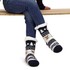 CALCETÍN INVERNAL AZUL CON VENADOS