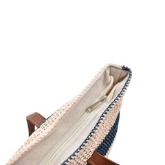 BOLSA DE PLAYA CON LINEAS BLANCAS CON AZÚL ASA CAFÉ