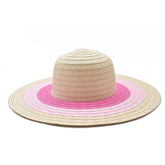 SOMBRERO PAMELA BEIGE DETALLE EN ALA EN TONOS ROSAS