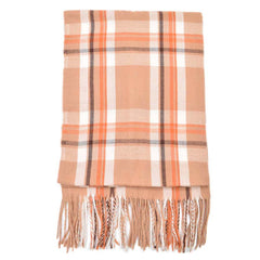 BUFANDA DE CUADROS MULTICOLOR CON BARBAS EN RUEDO BEIGE