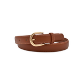 CINTURÓN DELGADO CAFÉ HEBILLA OVALADA DORADA