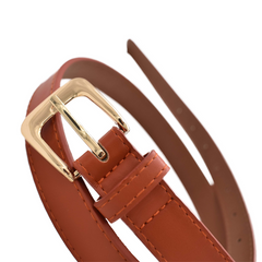 CINTURÓN DELGADO TERRACOTA HEBILLA CUADRADA DORADA