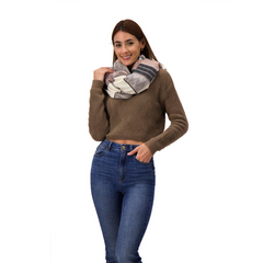 BUFANDA FRANJAS DISEÑO TRIBAL COLOR BEIGE