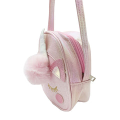 BOLSA UNICORNIO ROSA GLITTER DETALLE DE POMPÓN