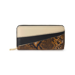 CARTERA LARGA NEGRO Y BEIGE CON ANIMAL PRINT