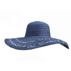 SOMBRERO PAMELA AZUL DETALLE DE GRECAS EN COLOR BLANCO