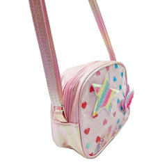 BOLSA CROSSBODY PARA NIÑA ROSA GLITTER DETALLE DE APLICACIONES