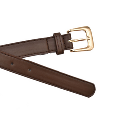 CINTURÓN DELGADO CAFÉ OSCURO HEBILLA CUADRADA DORADA