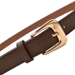 CINTURÓN DELGADO CAFÉ OSCURO HEBILLA CUADRADA DORADA