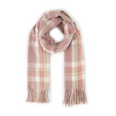BUFANDA CUADROS BICOLOR CON BARBAS ROSA