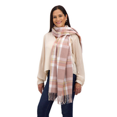 BUFANDA CUADROS BICOLOR CON BARBAS ROSA