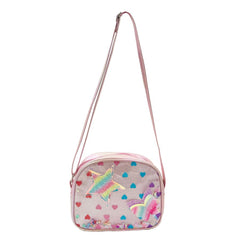 BOLSA CROSSBODY PARA NIÑA ROSA GLITTER DETALLE DE APLICACIONES