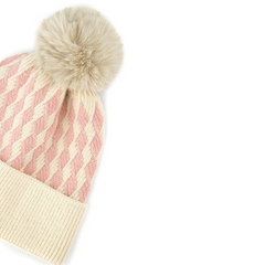 GORRO TEJIDO BICOLOR MAXI POMPÓN BEIGE