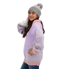 GORRO TEJIDO BICOLOR MAXI POMPÓN GRIS