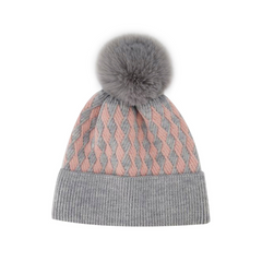 GORRO TEJIDO BICOLOR MAXI POMPÓN GRIS