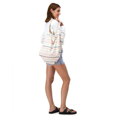 BOLSA DE PLAYA GRANDE A RAYAS ROSA