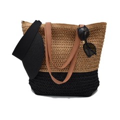 BOLSA DE PLAYA TEJIDO CAMEL FONDO NEGRO