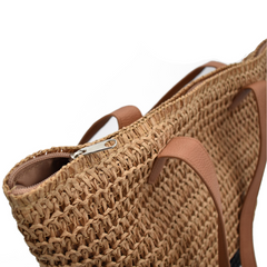 BOLSA DE PLAYA TEJIDO CAMEL FONDO NEGRO