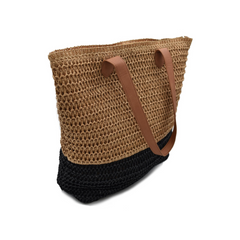 BOLSA DE PLAYA TEJIDO CAMEL FONDO NEGRO