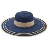 SOMBRERO PAMELA AZUL MARINO DETALLES EN BEIGE CINTA CON MOÑO