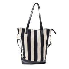 BOLSA CASUAL DE RAYAS NEGRO Y BEIGE CORREA DESMONTABLE