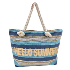 BOLSA TOTE DE PLAYA MULTICOLOR DETALLE DE FRASE EN COLOR DORADO