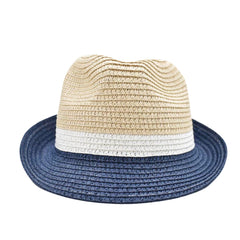 SOMBRERO FEDORA BEIGE Y AZUL DETALLE EN BLANCO PARA NIÑO