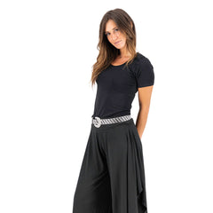 CINTURÓN NEGRO Y PLATA CON PEDRERÍA