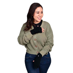 GUANTES SIN DEDOS NEGRO DE MUJER CON CAPUCHA PARA DEDOS