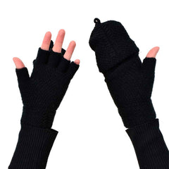 GUANTES SIN DEDOS NEGRO DE MUJER CON CAPUCHA PARA DEDOS