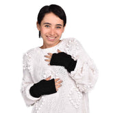 GUANTES DISEÑO DE MITÓN LARGO NEGRO