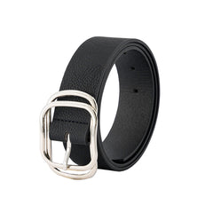 CINTURÓN NEGRO TEXTURIZADO DOBLE HEBILLA