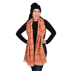 BUFANDA NARANJA DETALLE DE LUNARES Y CUADROS