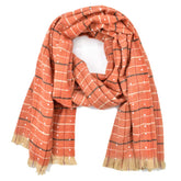 BUFANDA NARANJA DETALLE DE LUNARES Y CUADROS
