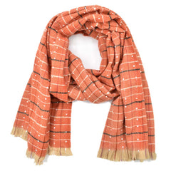 BUFANDA NARANJA DETALLE DE LUNARES Y CUADROS