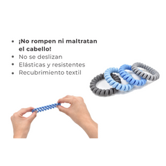 SET DE 4 LIGAS ESPIRAL TONOS AZULES