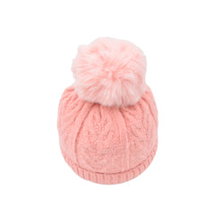 GORRO TEJIDO CLÁSICO CON POMPÓN ROSA
