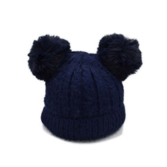 GORRO DOBLE POMPÓN PELUCHE AZUL MARINO