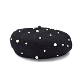 BOINA ESTILO FRANCÉS COLOR NEGRO CON PERLAS