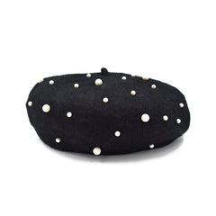 BOINA ESTILO FRANCÉS COLOR NEGRO CON PERLAS