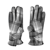 Guantes casuales con PU, cuadros con tonalidades en gris, detalle de nudo en muñeca