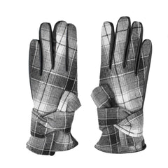 Guantes casuales con PU, cuadros con tonalidades en gris, detalle de nudo en muñeca